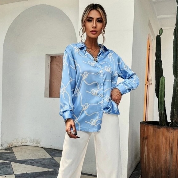 NWT Zara Rope Print Satin Effect Shirt, Size XXL - Picture 1 of 4